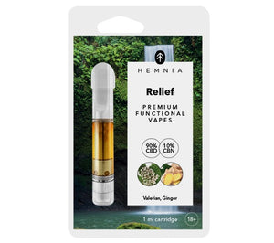 Hemnia Kartusche Relief - 90 % CBD, 10 % CBN, Baldrian, Ingwer, 1 ml